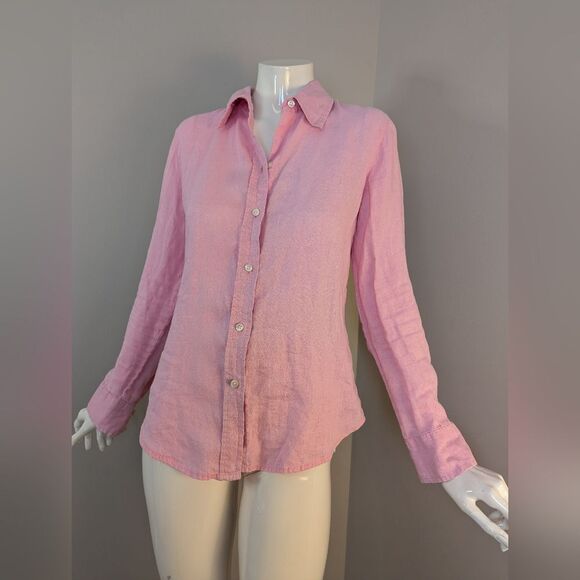 GAP Pink Linen Button Down Shirt Size Small Slim Fit Long Sleeve Summer Lightwei - Picture 1 of 7
